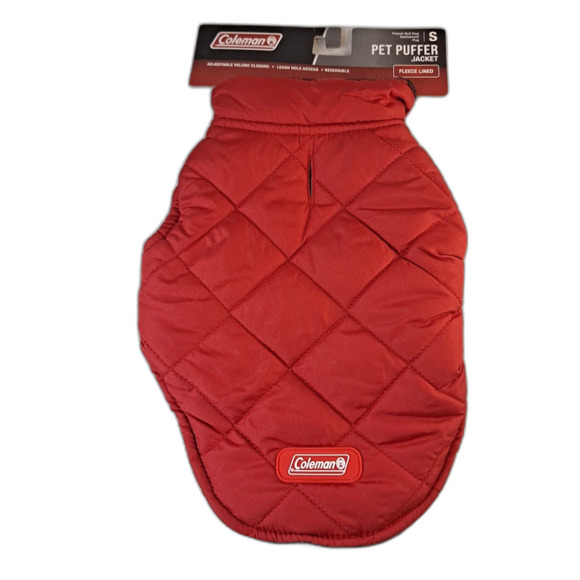 Coleman Pet Puffer Jacket Sz Small Dog Buffalo Check Fleece Lined Reversible Red - Picture 1 of 6